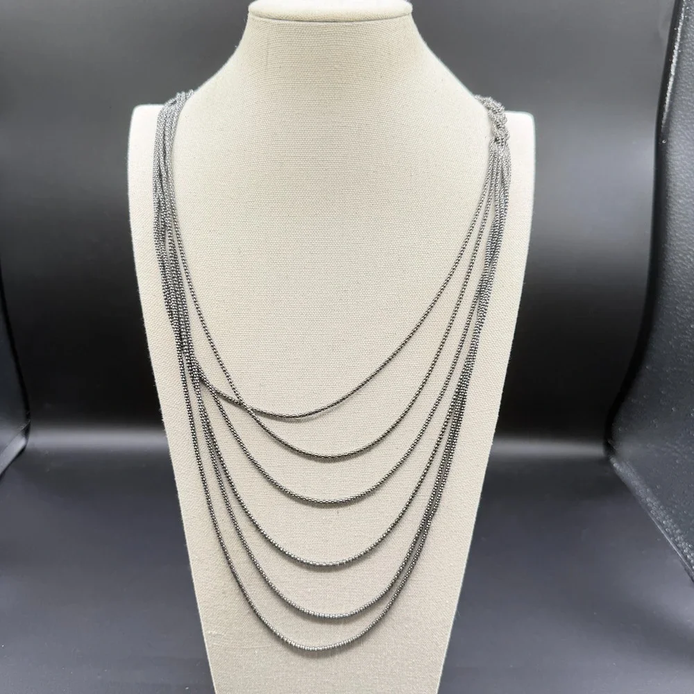 Multi Strand Silver Tone Chain Necklace Layered Draped Knot Statement Jewelry